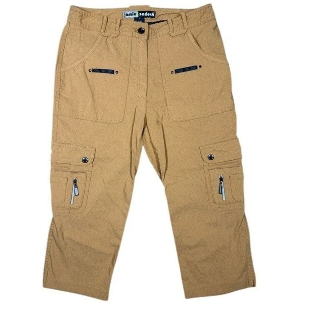 Jamie Sadock Womens Tan Brown Cargo Capri Pants Size 4 Utility Cropped Trousers
